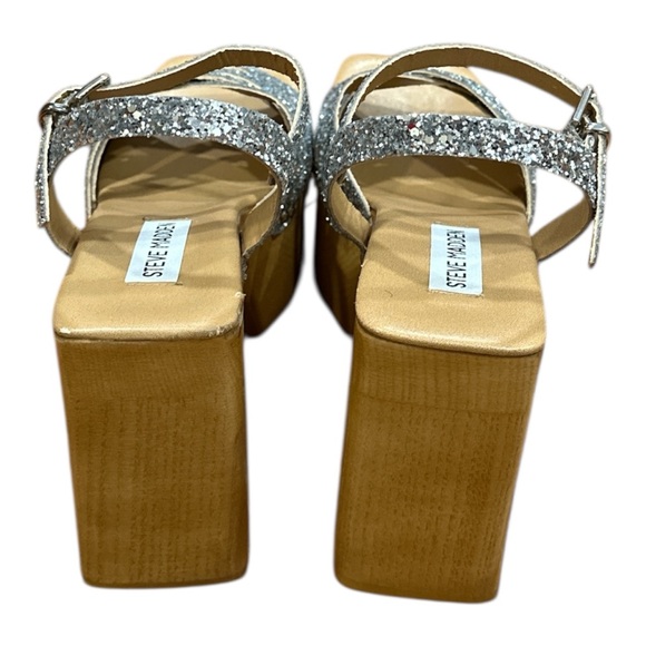 unique made in italy Steve Madden Glittery Silver and Tan Platform Heels. - Picture 4 of 5